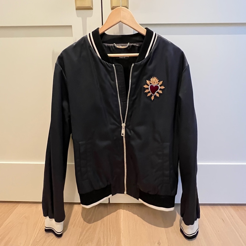 Dolce & Gabbana Sacred Heart Embroidered Nylon Bomber Jacket
